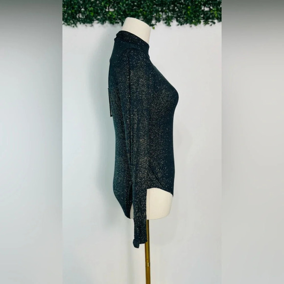 Chaser Glitter Jersey Bodysuit Evergreen Long Sleeved Keyhole Open Back Size M - Picture 2 of 11